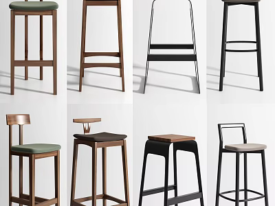 Various Modern Bar Stools With Wooden Metal Frames And Upholstered Seats 3d model