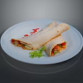 Burritos Stuffed With Vegetables And Meat On White Plate Garnished With Red Chili Flakes Parsley