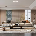 Modern Living Room Interior Design With Light Sofa Wooden Panel Backdrop And Gray Stone Accent