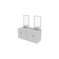 Bathroom Vanity Cabinet With Double Sink White Design Brass Faucets And Mirrors Above