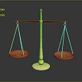 Golden Balance Scale With Equal Trays And Polished Base On Dark Surface