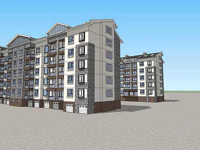 Modern Multi Story Apartment Buildings Exterior With Balconies And Garage Doors 3d model
