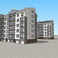 Modern Multi Story Apartment Buildings Exterior With Balconies And Garage Doors