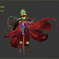 Anime Style Character Costume With Red Flowing Cape Ornate Hat And Decorative Staff