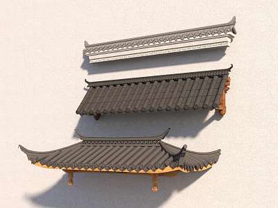 Traditional Chinese Architectural Eaves with Wooden Frame and Tile Roof Design 3d model