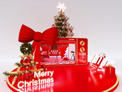 Christmas Art Installation with Large Red Bow Christmas Tree Merry Christmas Lettering and Gift Boxes 3d model