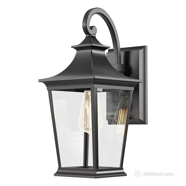 Vintage Black Metal Outdoor Wall Light With Clear Glass Shade And Edison Bulb 3d model 