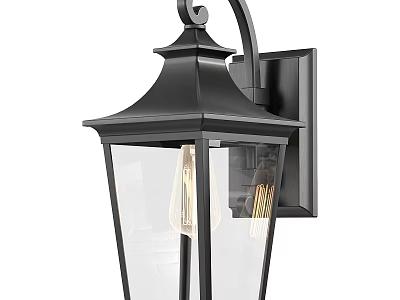 Vintage Black Metal Outdoor Wall Light With Clear Glass Shade And Edison Bulb 3d model