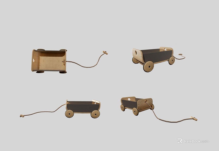 Electric Toy Cars With Wooden Black Design And Pull String For Kids Playtime 3d model 