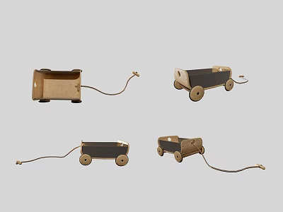 Electric Toy Cars With Wooden Black Design And Pull String For Kids Playtime 3d model