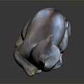 3D Rendered Metallic Cat Sculpture Sitting With Raised Front Paw And Dark Background Reflection
