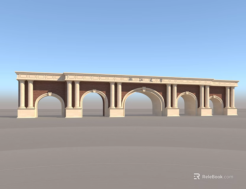 Classical Entrance Gate With Multiple Arches Decorative Columns And Grand Design 3d model 