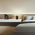 Modern Bedroom Interior with Large Bed Decorative Painting Pendant Light Side Tables and Window Curtains