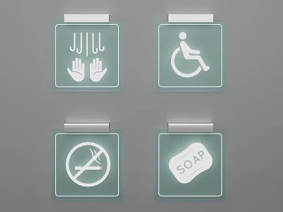Wall Signs Featuring Washing Hands Accessible No Smoking and Soap Icons 3d model