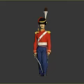 Toy Soldier In Red Uniform With Gold Accents Black Hat Feather Blue Pants And Sword