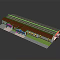 Traditional Building With Red Tile Roof Connected Sections Green Lawn And Gray Paved Ground