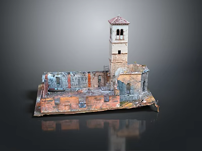 Historic Architectural Model Featuring Bell Tower And Weathered Colorful Facade 3d model