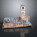 Historic Architectural Model Featuring Bell Tower And Weathered Colorful Facade