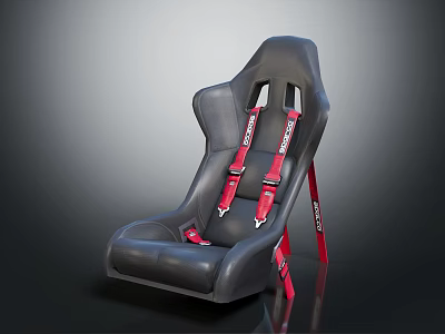 Black Sporty Furniture Seat With Red Safety Harnesses And Ergonomic Design Features 3d model