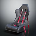 Black Sporty Furniture Seat With Red Safety Harnesses And Ergonomic Design Features