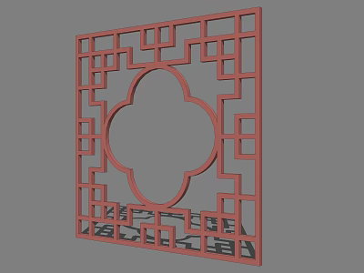 Red Chinese Style Decorative Partition With Carved Lattice And Floral Motif 3d model