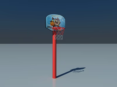 Basketball Gym With Blue Backboard Red Pole And Gray Floor 3d model
