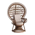 Handwoven Rattan Leisure Chair With Circular Peacock Inspired Backrest And Light Beige Cushion