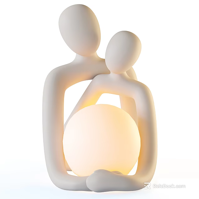 Modern Artistic Table Lamp With Two Abstract Human Figures And Glowing Sphere 3d model 