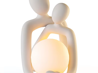 Modern Artistic Table Lamp With Two Abstract Human Figures And Glowing Sphere 3d model