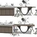 Modern Dining Table Combination With Wooden Cabinets Chairs White Sink And Vase