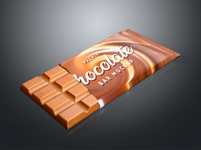 Delicious Glossy Brown Chocolate Bar Mockup With Swirl Design Packaging 3d model
