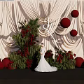 Wedding Photo Check In Spot With White Curtain Backdrop Red Balls And Green Plants