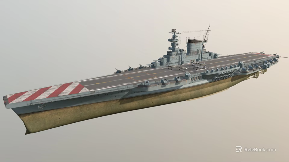 Aircraft Carrier Flight Deck With Island Superstructure And Naval Equipment Exterior View 3d model 