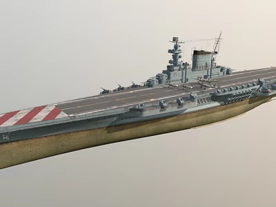 Aircraft Carrier Flight Deck With Island Superstructure And Naval Equipment Exterior View 3d model