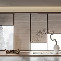 Modern Interior Window With Blinds Vase And Twig Decor On Sill 3d model