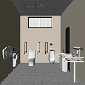 Public Restroom With Modern Tiled Walls Handrails Toilet Urinal And Sink
