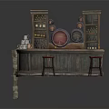 Vintage Bar Interior Featuring Wooden Counter Stools Barrels And Wine Racks