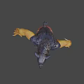 Game Movie Werewolf Character With Black Fur Yellow Eyes Sharp Fangs Bandaged Arms Red Shorts