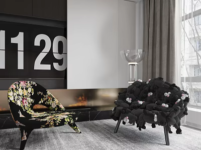 Stylish Accent Chairs In Modern Interior With Floral Pattern And Decorative Details 3d model