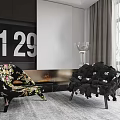Stylish Accent Chairs In Modern Interior With Floral Pattern And Decorative Details