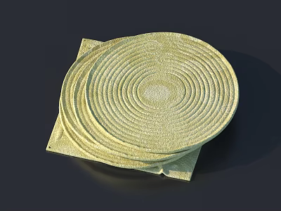 Round Yellow Textured Kitchen Mat With Concentric Circles On Square Base 3d model