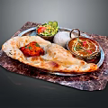 Authentic Indian Meal with Naan Bread Curry Rice and Fresh Salad on Marble Tray