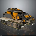 Orange And Black Military Armored Tank With Caterpillar Tracks And Turret Structure