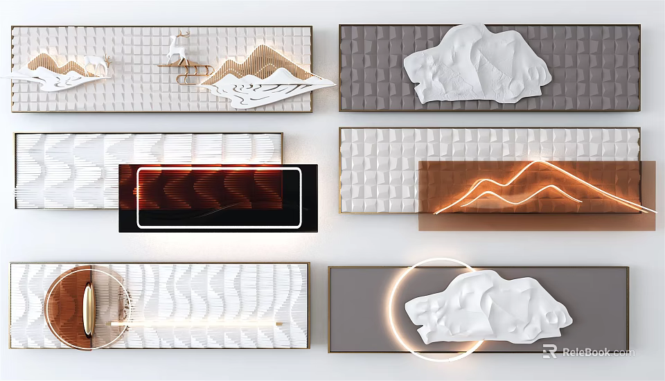 Modern Wall Decor With 3D Relief Textured Patterns And Light Accents 3d model 