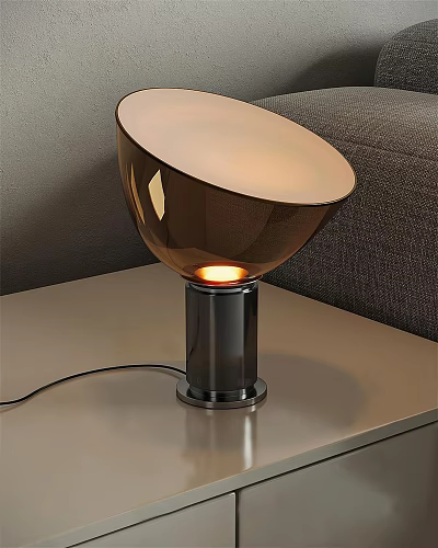 Modern Brown Glass Table Lamp With Shiny Shade And Metal Base In Living Room 3d model