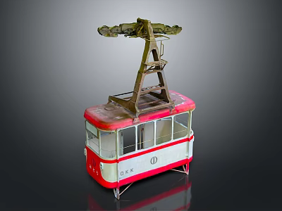 Vintage Red And White Cable Car Model With Detailed Metal Structure On Top 3d model