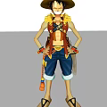 Anime Character Figure With Straw Hat Red Vest Blue Shorts And Sandals