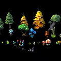 Cartoon Style Various Plants Collection With Trees Mushrooms Grasses And Colorful Flowers