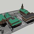 Red Brick Building Exterior With Green Roof Multiple Windows Front Porch And Symmetric Design