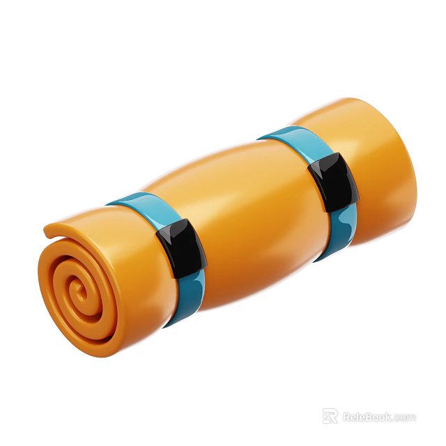 Portable Orange Rolled Up Tableware Set With Blue Straps And Black Buckles 3d model